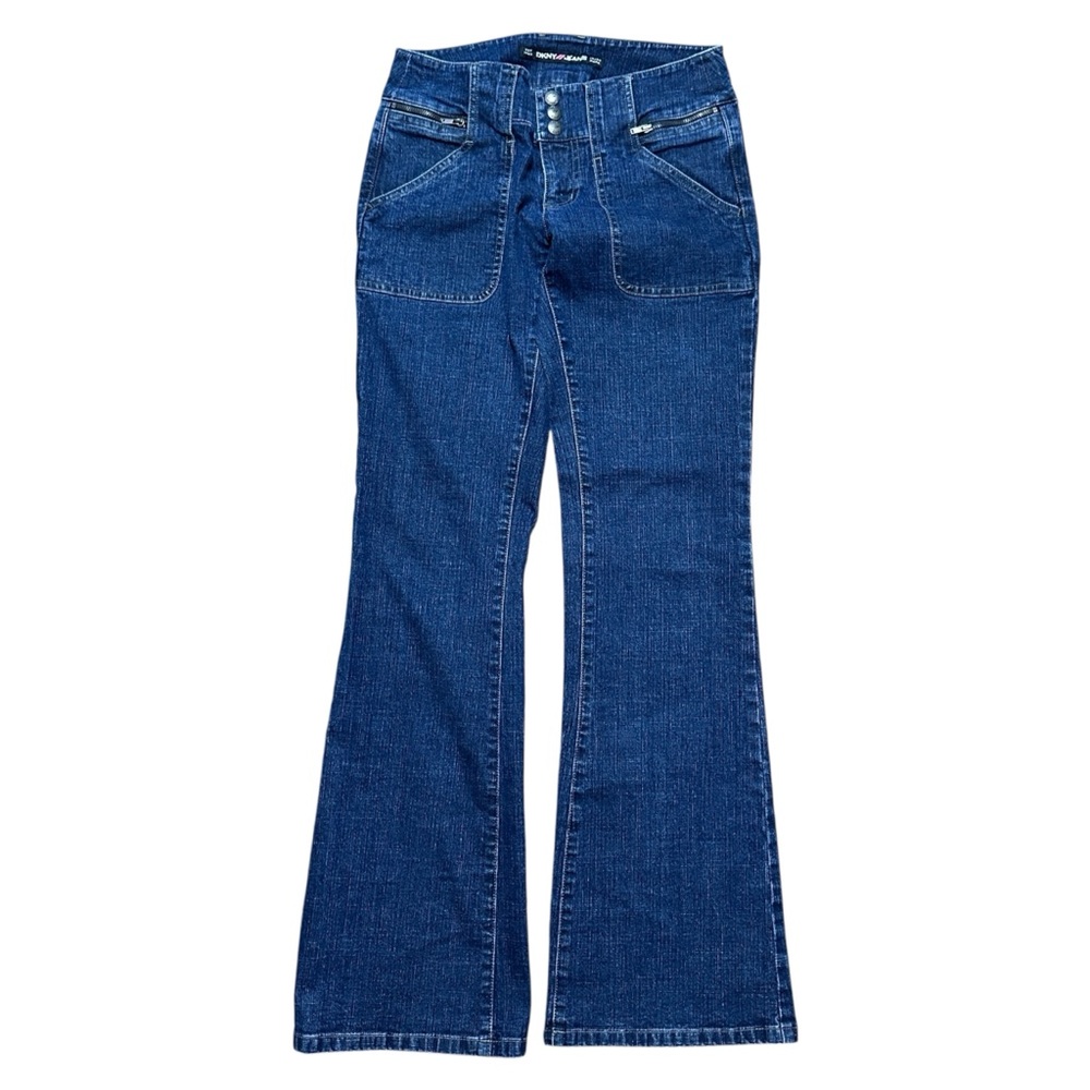 Women’s Y2K DKNY Blue Dark Wash Front Pocket Flare Denim Jeans Size 3